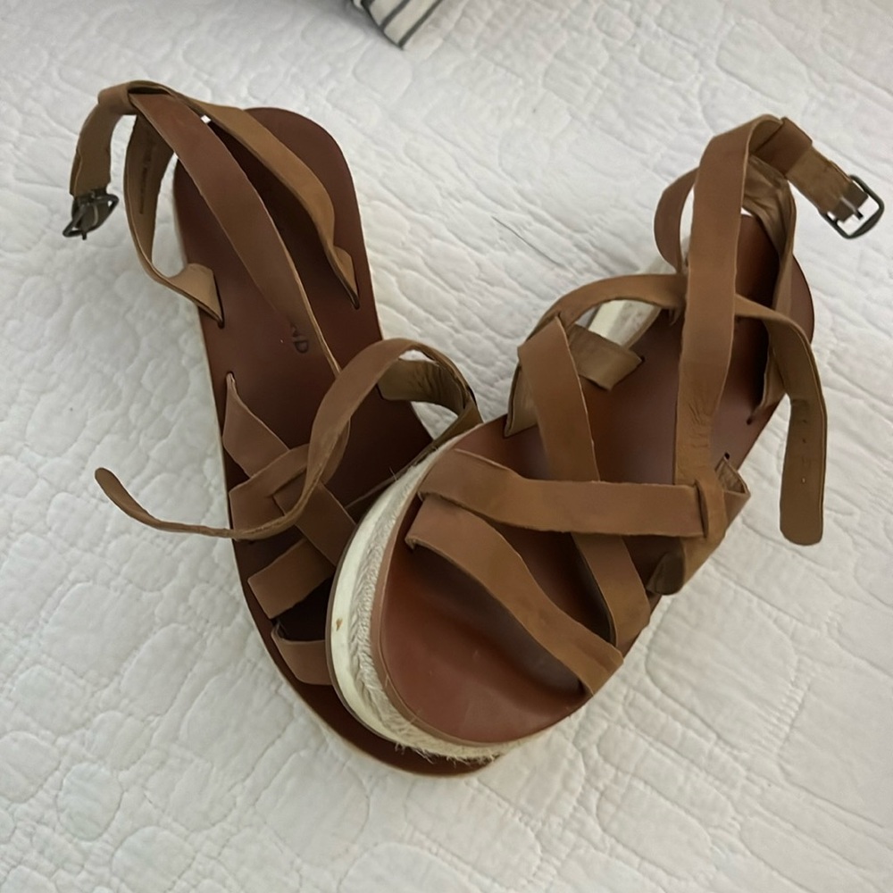 Brown leather wedges
